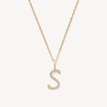 Diamond Initial Necklace in 14ct Gold - Letter S from Aspinal of London
