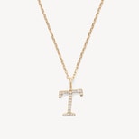 Diamond Initial Necklace in 14ct Gold - Letter T from Aspinal of London