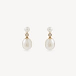 Diamond & Pearl Drop Earrings in 14ct Gold from Aspinal of London