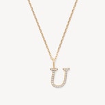 Diamond Initial Necklace in 14ct Gold - Letter U from Aspinal of London