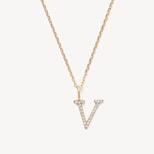 Diamond Initial Necklace in 14ct Gold - Letter V from Aspinal of London