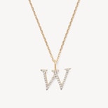 Diamond Initial Necklace in 14ct Gold - Letter W from Aspinal of London