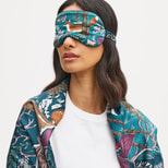 Silk Eye Mask Set in Peacock Blue Woodland Pure Silk from Aspinal of London