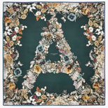 Ombre 'A' Floral Silk Scarf in Alpine Green Pure Silk from Aspinal of London