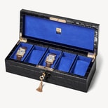 Five Piece Watch Box in Deep Shine Black Croc & Cobalt Suede from Aspinal of London