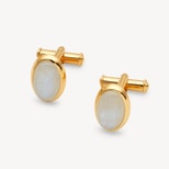 Oval Cufflinks in Rainbow Moonstone & 18ct Gold Plated from Aspinal of London