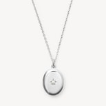 Oval Pearl Locket Necklace in Sterling Silver 925 from Aspinal of London