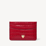 Slim Credit Card Holder in Deep Shine Cherry Red Small Croc from Aspinal of London