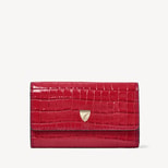Business Card Holder in Deep Shine Cherry Red Small Croc from Aspinal of London