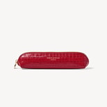 Slim Pen Case in Deep Shine Cherry Red Small Croc from Aspinal of London