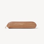 Slim Pen Case in Deep Shine Caramel Small Croc from Aspinal of London