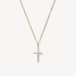 Diamond Cross Pendant Necklace in 14ct Gold from Aspinal of London