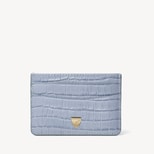 Slim Credit Card Holder in Deep Shine Sky Blue Small Croc from Aspinal of London
