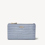 Mayfair® Coin & Card Wallet in Deep Shine Sky Blue Small Croc from Aspinal of London