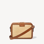 Camera Crossbody in Natural Chevron Raffia & Smooth Tan from Aspinal of London