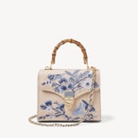 Midi Mayfair® in English Garden Sky Blue Hand Embroidery on Canvas Raffia from Aspinal of London