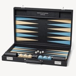 24-inch Grand Backgammon Set in Ebony & Sky Blue Pebble from Aspinal of London