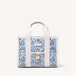 Mini Henley Tote in Toile De Jouy Hand Embroidery on Sky Blue from Aspinal of London