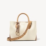 Midi London Tote in Soft Taupe & Ivory Pebble with Engravable Charm from Aspinal of London