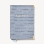 Passport Cover in Deep Shine Sky Blue Small Croc from Aspinal of London