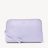 Large Essential Cosmetic Case in Deep Shine English Lavender Small Croc from Aspinal of London
