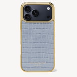 iPhone 17 Pro Max Case in Deep Shine Sky Blue Small Croc from Aspinal of London