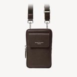 Reporter Crossbody Phone Bag in Chocolate Pebble from Aspinal of London