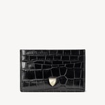 Slim Credit Card Holder in Deep Shine Black Croc from Aspinal of London