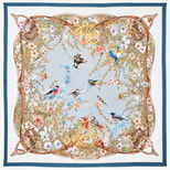 Edwardian Garden Silk Scarf in Sky Blue Pure Silk from Aspinal of London