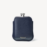 5oz Hip Flask with Leather Pouch in Navy Pebble & Gold from Aspinal of London