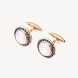 Round Mother of Pearl Cufflinks Gemset with Cluster Sapphire in 9ct Yellow Gold from Aspinal of London