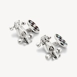 Sterling Silver Racing Car & Chequered Flag Cufflinks from Aspinal of London