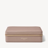 Large Travel Jewellery Case in Soft Taupe Pebble from Aspinal of London