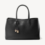 London Tote in Black Pebble with Engravable Charm from Aspinal of London