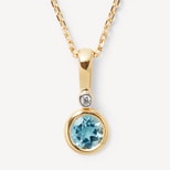 Diamond Pendant Necklace with Swiss Blue Topaz in 14ct Gold from Aspinal of London