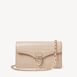Mayfair® Clutch in Soft Taupe Patent Croc from Aspinal of London