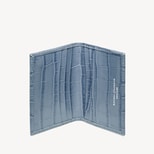 Double Fold Credit Card Holder in Deep Shine Heritage Blue Croc from Aspinal of London