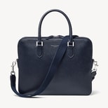 Slim Leather Briefcase in Navy Saffiano from Aspinal of London