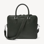 Slim Leather Briefcase in Forest Green Saffiano from Aspinal of London