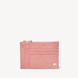 Double Sided Zipped Card & Coin Holder in Deep Shine Cherry Blossom Small Croc from Aspinal of London