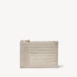 Double Sided Zipped Card & Coin Holder in Deep Shine Dove Grey Small Croc from Aspinal of London