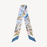 Edwardian Garden Skinny Silk Scarf in Sky Blue Pure Silk from Aspinal of London