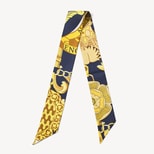 Skinny Silk Scarf in Navy Signature Shield Pure Silk from Aspinal of London
