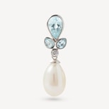 Floral Earrings with Aquamarine, Diamond & Pearl in 14ct White Gold from Aspinal of London
