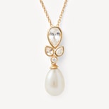 Floral Necklace with White Sapphire, Diamond & Pearl in 14ct Gold from Aspinal of London