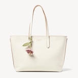 Zipped East West Tote with Charm in Ivory Pebble from Aspinal of London