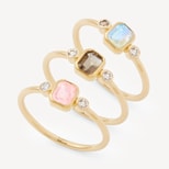 Gemstone Ring Set Set in Smoky Quartz, Rainbow Moonstone, Rose Quartz & 18ct Gold Vermeil from Aspinal of London