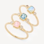 Gemstone Ring Set Set in Swiss Blue Topaz, Moonstone, Rose Quartz & 18ct Gold Vermeil from Aspinal of London
