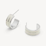 Ribbed Enamel Hoop Earring in Ivory Enamel & Palladium Silver Plated from Aspinal of London