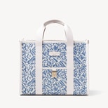 Henley Tote in Toile De Jouy Hand Embroidery on Sky Blue from Aspinal of London